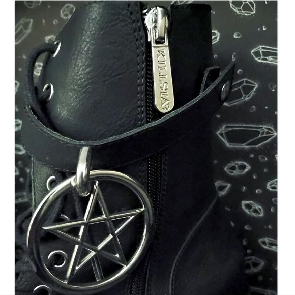 Killstar Black Pentagram Spiked Ring Me Up SZ 9 Boots NWT & Box Platform Combat - Picture 4 of 11